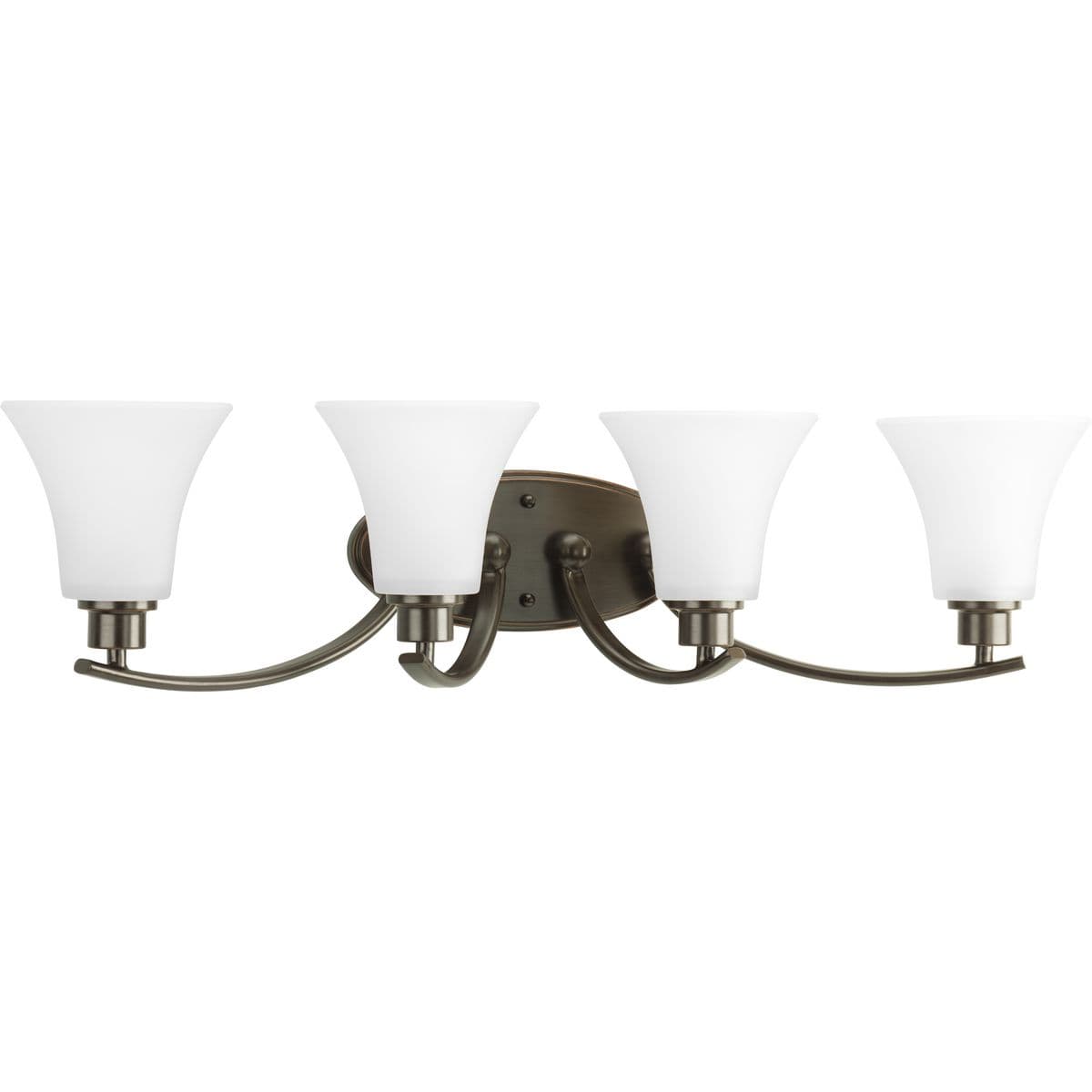 Hubbell P2003-20W Gleeful simplicity defines the Joy Collection. Refreshing and fashionable, arcing forms of metal and fluted glass shades are enhanced by a classic Antique Bronze finish. Four-light fixture with white etched glass complete the look and allows you to coordi Hubbell P2003-20W Gleeful simplicity defines the Joy Collection. Refreshing and fashionable, arcing forms of metal and fluted glass shades are enhanced by a classic Antique Bronze finish. Four-light fixture with white etched glass complete the look and allows you to coordi