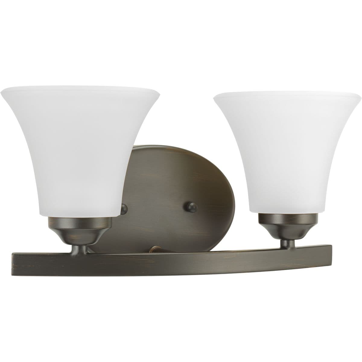 Hubbell P2009-20W Adorn features a sweeping arced frame that supports elegant, tapered glass shades. This two-light bath fixture is finished in Antique Bronze with etched glass. It can be installed with shades facing either up or downwards. Adorn coordinates great with the Hubbell P2009-20W Adorn features a sweeping arced frame that supports elegant, tapered glass shades. This two-light bath fixture is finished in Antique Bronze with etched glass. It can be installed with shades facing either up or downwards. Adorn coordinates great with the