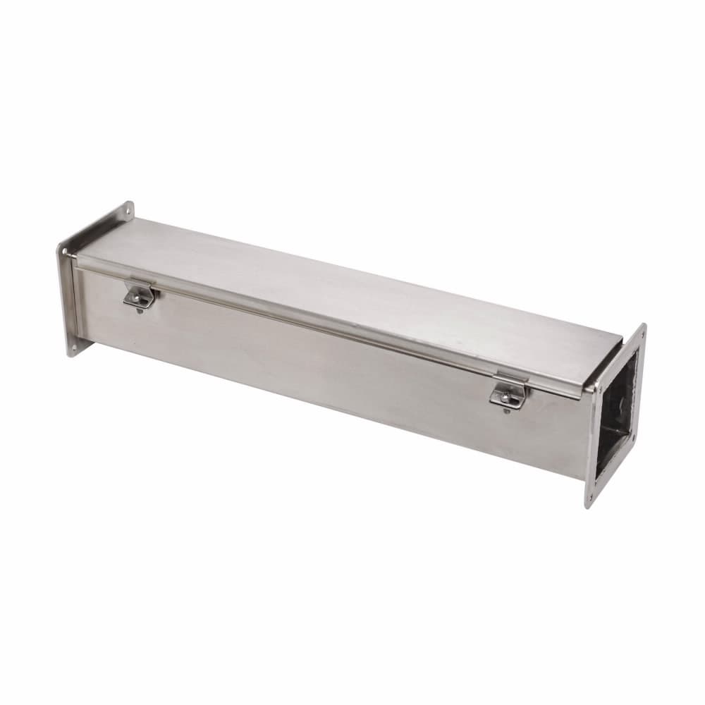 Eaton 44120-4XSFW Eaton B-Line series wireway, 4" height, 120" length, 4" width, 4XSFW wireway, Wireway hanger, Hinged cover, NEMA 4X, 304 stainless steel, Seamless poured in-place, Hinged, #4 brushed finish, 16 gauge Eaton 44120-4XSFW Eaton B-Line series wireway, 4" height, 120" length, 4" width, 4XSFW wireway, Wireway hanger, Hinged cover, NEMA 4X, 304 stainless steel, Seamless poured in-place, Hinged, #4 brushed finish, 16 gauge