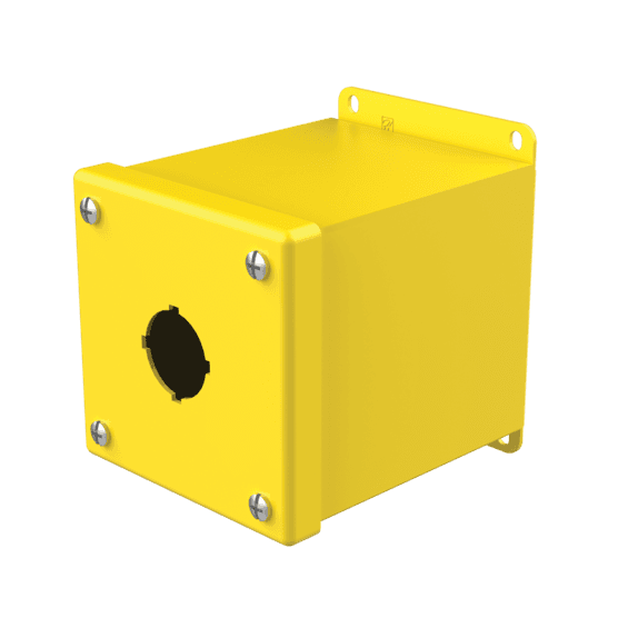 Hoffman E1PBXY Extra-Deep Pushbutton Enclosures, Type 12, 1PB x 30.5mm, Safety Yellow, Steel Hoffman E1PBXY Extra-Deep Pushbutton Enclosures, Type 12, 1PB x 30.5mm, Safety Yellow, Steel