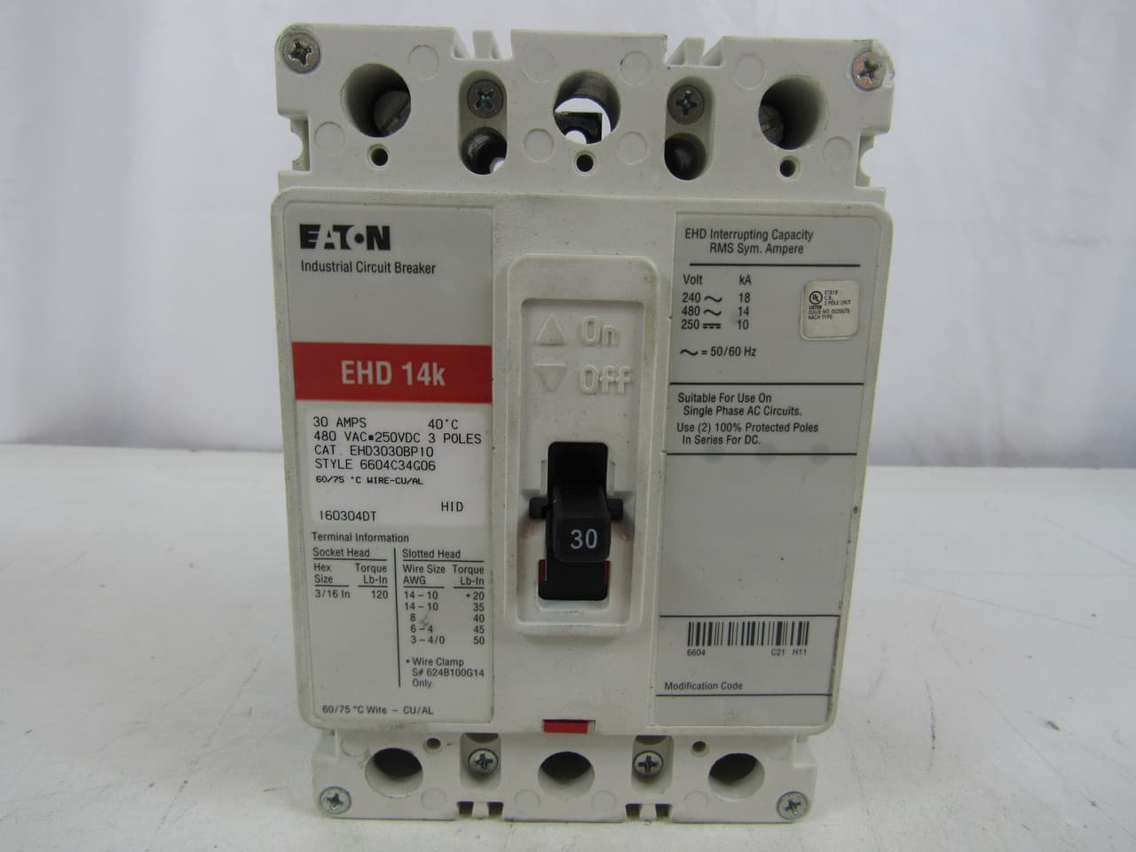 Eaton EHD3030 EHD3030 Eaton - Eaton Series C complete molded case circuit breaker, F-frame, EHD, Complete breaker, Fixed thermal, Fixed magnetic trip type, Three-pole, 30 A, Load side, 50/60 Hz Eaton EHD3030 EHD3030 Eaton - Eaton Series C complete molded case circuit breaker, F-frame, EHD, Complete breaker, Fixed thermal, Fixed magnetic trip type, Three-pole, 30 A, Load side, 50/60 Hz