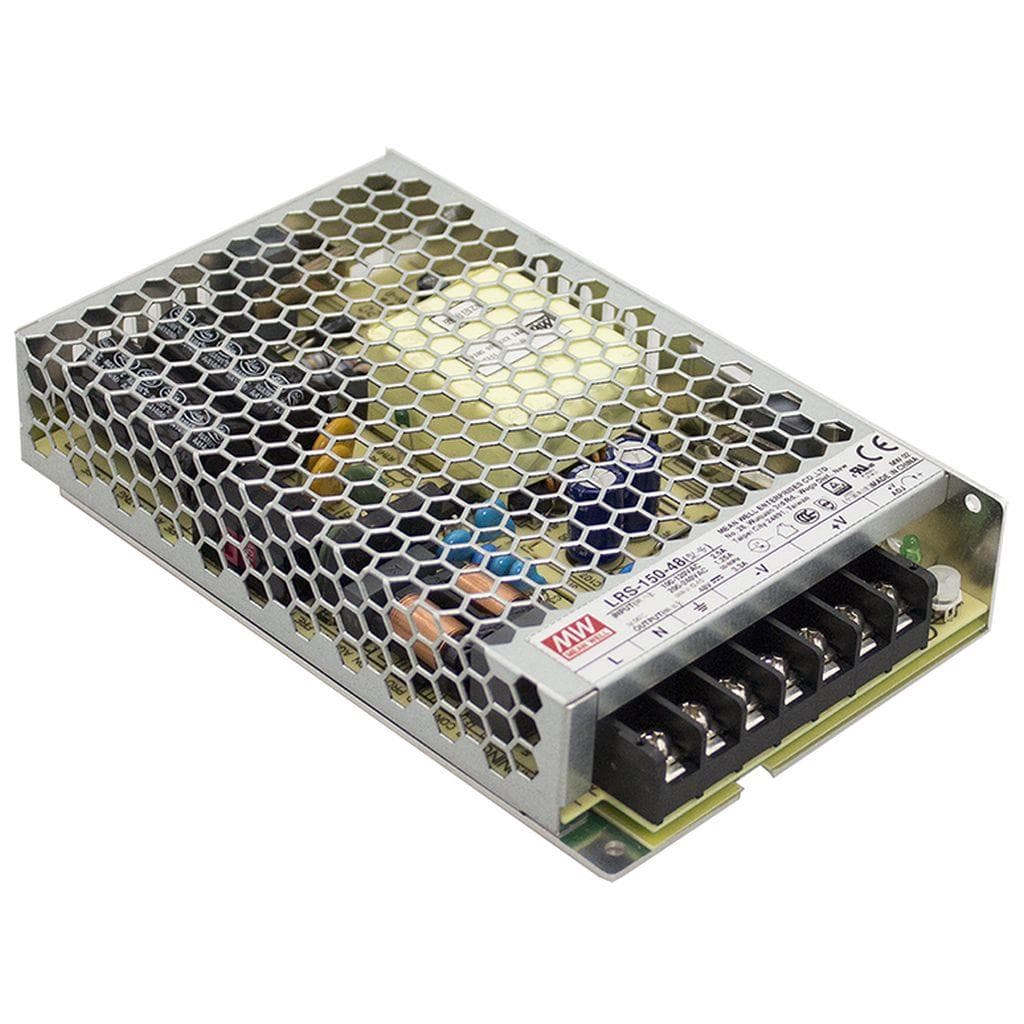 MEAN WELL LRS-150-24 AC-DC Single output enclosed power supply; AC input select switch; Output 24Vdc at 6.5A; Up to 5G vibration; 1U low profile MEAN WELL LRS-150-24 AC-DC Single output enclosed power supply; AC input select switch; Output 24Vdc at 6.5A; Up to 5G vibration; 1U low profile
