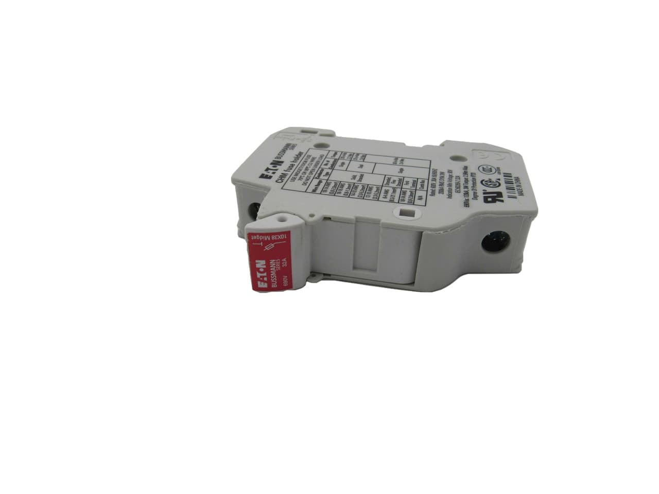 Eaton CHM1DU 600/690 V, 30/32 A, 10 MM x 38 MM, 1-Pole, 35 MM DIN-Rail Mount, Finger Safe Eaton CHM1DU 600/690 V, 30/32 A, 10 MM x 38 MM, 1-Pole, 35 MM DIN-Rail Mount, Finger Safe