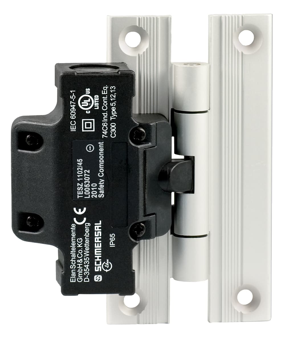Schmersal TESZ1110/45 Safety switch for hinged guards; Hinge safety switch; 2 cable entries M 20 x 1.5; Simple fitting, especially on 45 mm profiles; Thermoplastic enclosure; Double-insulated; Good resistance to oil and petroleum spirit; 111,5 mm x 92 mm x 36 mm Schmersal TESZ1110/45 Safety switch for hinged guards; Hinge safety switch; 2 cable entries M 20 x 1.5; Simple fitting, especially on 45 mm profiles; Thermoplastic enclosure; Double-insulated; Good resistance to oil and petroleum spirit; 111,5 mm x 92 mm x 36 mm