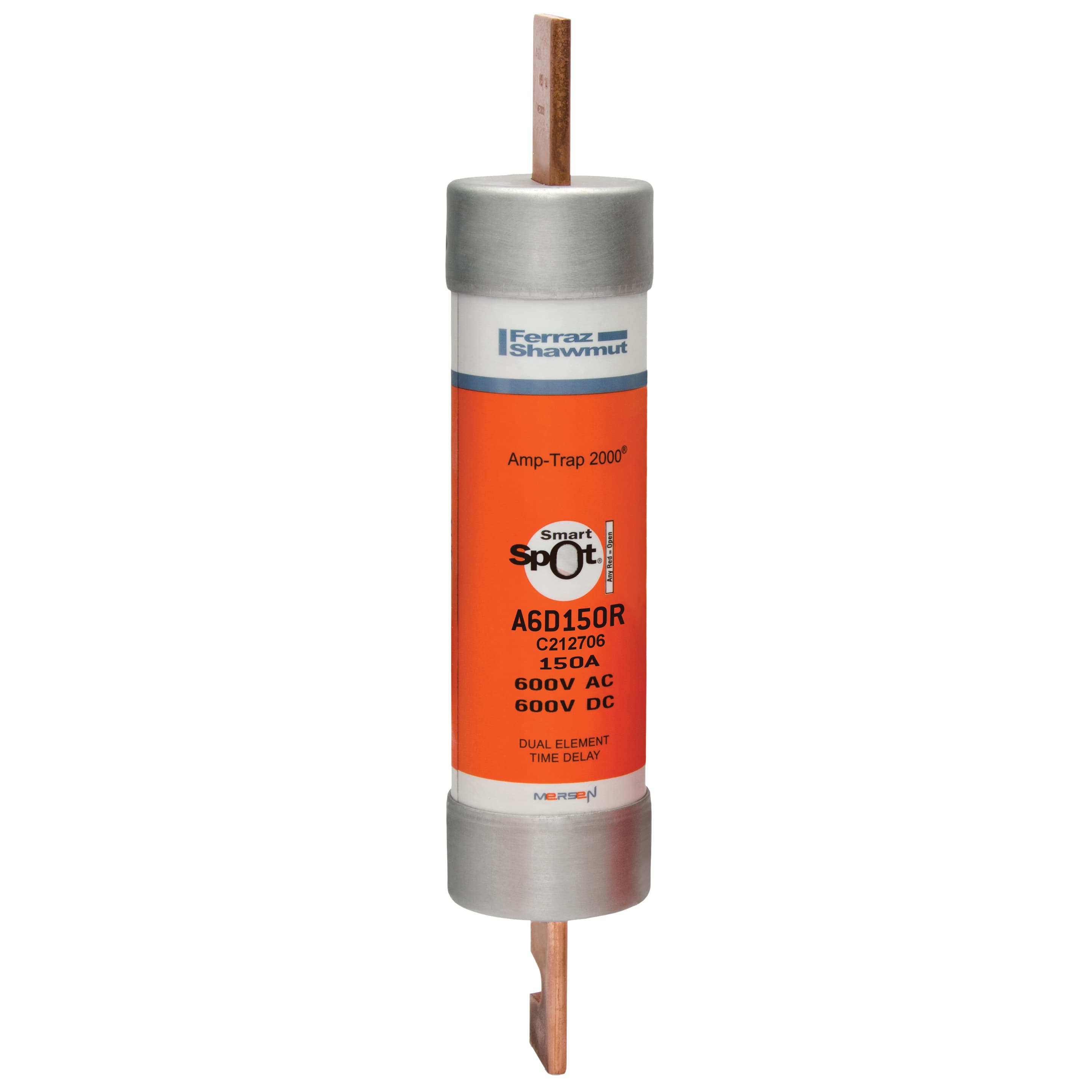 Mersen A6D150R A6D150R Mersen - Fuse A6D-R - Class RK1 - Time-Delay 600VAC 600VDC 150A Blade SmartSpot® Amp-Trap 2000® Mersen A6D150R A6D150R Mersen - Fuse A6D-R - Class RK1 - Time-Delay 600VAC 600VDC 150A Blade SmartSpot® Amp-Trap 2000®