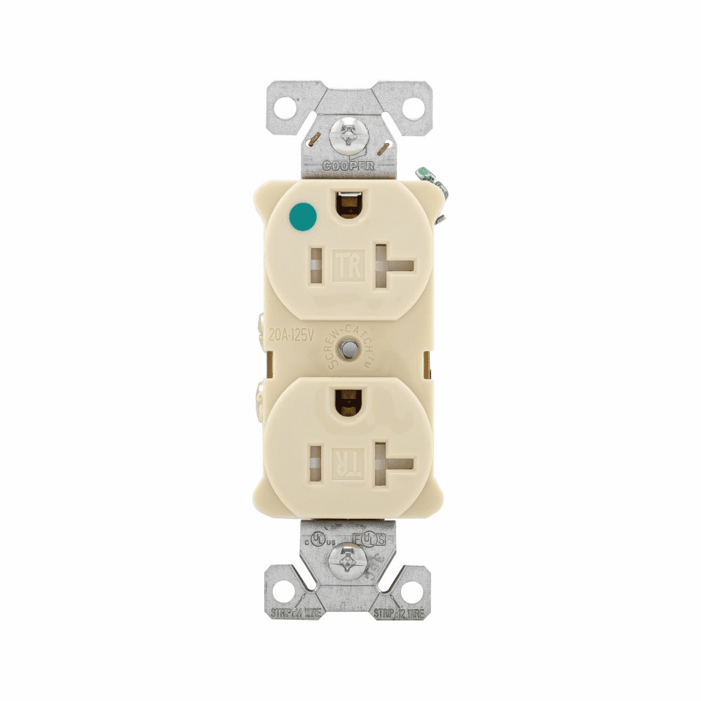 Eaton TR8300V TR8300V Eaton - Eaton Arrow Hart heavy-duty hospital grade duplex receptacle, #14-10 AWG, 20A, Healthcare, Flush, 125V, Back and side, Ivory, Brass, Impact-resistant nylon face, PVC body, 5-20R, Duplex, Screw, Nylon, Core pack Eaton TR8300V TR8300V Eaton - Eaton Arrow Hart heavy-duty hospital grade duplex receptacle, #14-10 AWG, 20A, Healthcare, Flush, 125V, Back and side, Ivory, Brass, Impact-resistant nylon face, PVC body, 5-20R, Duplex, Screw, Nylon, Core pack