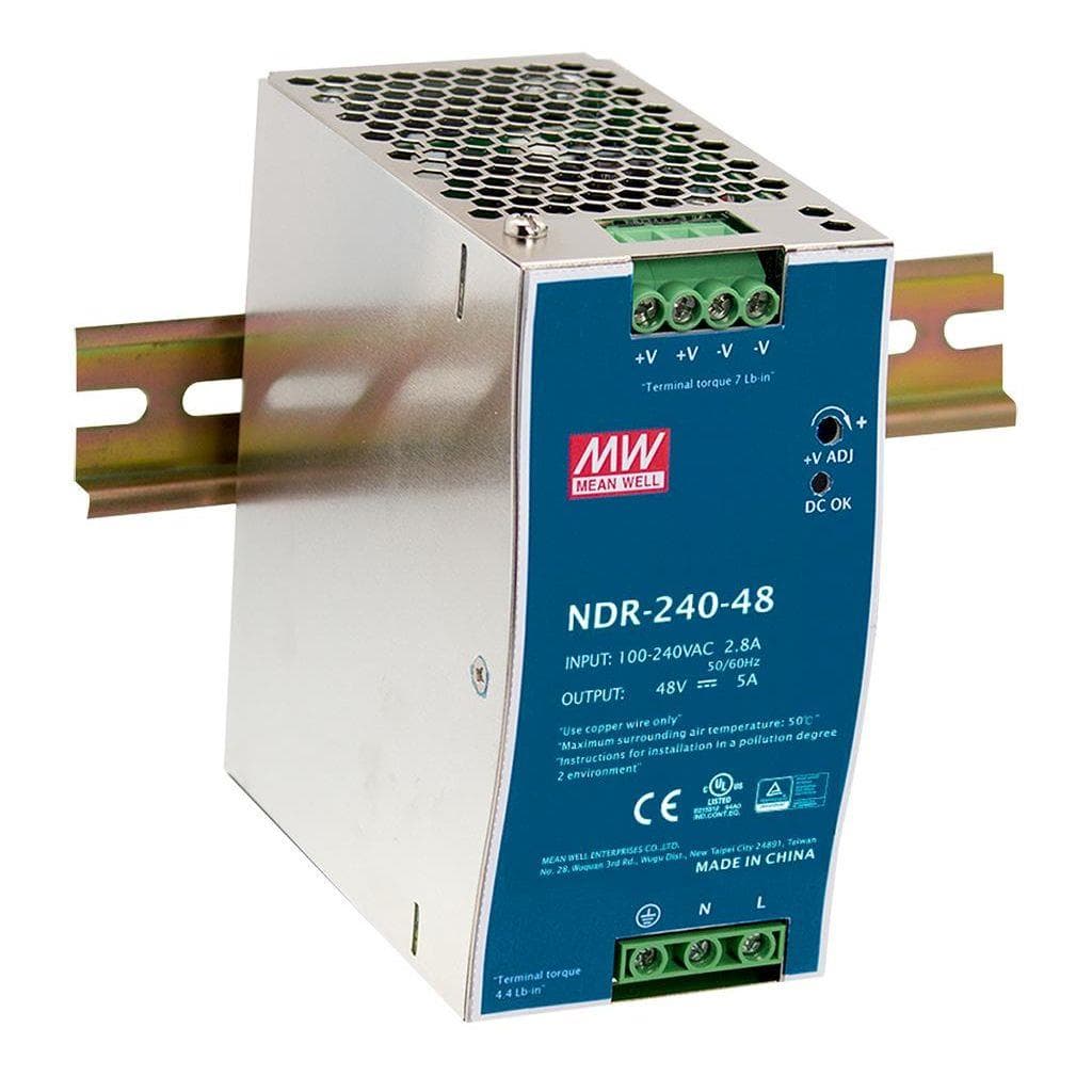 MEAN WELL NDR-240-24 AC-DC Single output Industrial DIN rail power supply; Output 24Vdc at 10A; metal case MEAN WELL NDR-240-24 AC-DC Single output Industrial DIN rail power supply; Output 24Vdc at 10A; metal case