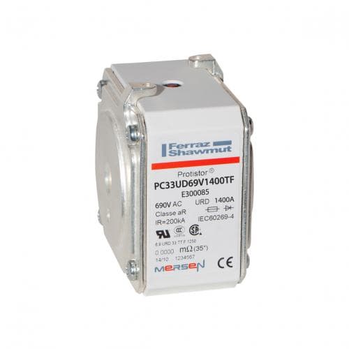 Mersen E300085 E300085 Mersen - Square Body High-Speed Fuse Protistor® Size 33 aR 690VAC IEC 700VAC UL 1400A With Striker Flush ends metric threads Mersen E300085 E300085 Mersen - Square Body High-Speed Fuse Protistor® Size 33 aR 690VAC IEC 700VAC UL 1400A With Striker Flush ends metric threads