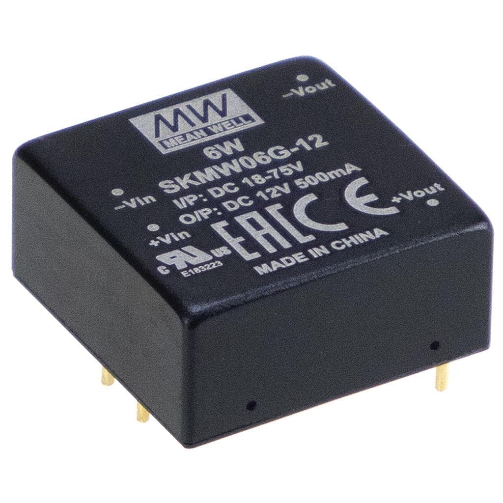 MEAN WELL SKMW06G-03 DC-DC Converter PCB mount; Ultrawide input 18-75Vdc; Single Output 3.3Vdc at 1.5A; DIP Through hole package; 1" x 1" compact size MEAN WELL SKMW06G-03 DC-DC Converter PCB mount; Ultrawide input 18-75Vdc; Single Output 3.3Vdc at 1.5A; DIP Through hole package; 1" x 1" compact size