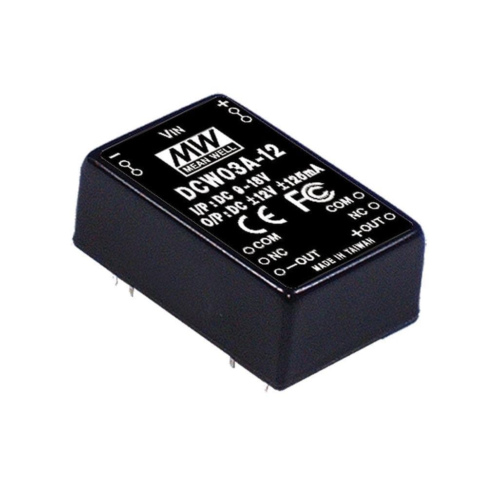 MEAN WELL DCW03A-15 DC-DC Converter PCB mount; Input 9-18Vdc; Output +/-15Vdc at 0.20A; DCW03A-15 is succeeded by DCWN03A-15. MEAN WELL DCW03A-15 DC-DC Converter PCB mount; Input 9-18Vdc; Output +/-15Vdc at 0.20A; DCW03A-15 is succeeded by DCWN03A-15.