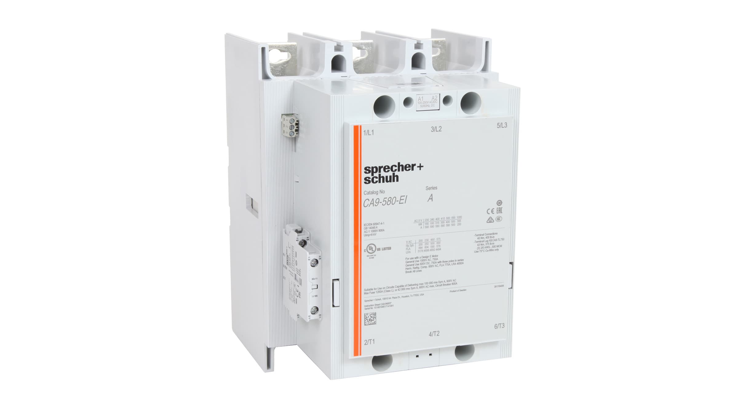 Sprecher + Schuh CA9-580-EI-B11-120W Sprecher + Schuh CA9-580-EI-B11-120W - CA9 Contactor w/PLC Inputs, 580A, 100-250V 50-60 Hz AC/DC, 1NO1NC Sprecher + Schuh CA9-580-EI-B11-120W Sprecher + Schuh CA9-580-EI-B11-120W - CA9 Contactor w/PLC Inputs, 580A, 100-250V 50-60 Hz AC/DC, 1NO1NC
