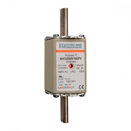 Mersen W320363 W320363 Mersen - Square Body High-Speed Fuse Protistor® NH Size 1 aR 690VAC IEC 700VAC UL 100A With Double indicator Plain Blades Mersen W320363 W320363 Mersen - Square Body High-Speed Fuse Protistor® NH Size 1 aR 690VAC IEC 700VAC UL 100A With Double indicator Plain Blades