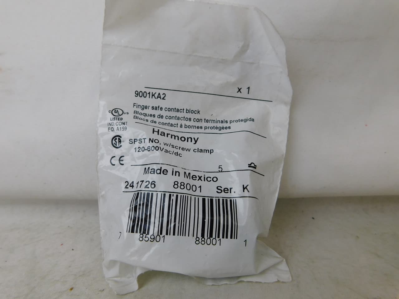 Schneider Electric 9001KA2 Schneider Electric 9001KA2 is a standard contact block featuring direct-acting contacts with 1 Normally Open (NO) auxiliary contact. It is designed to meet various NEMA ratings including IP66, NEMA 1, 2, 3, 3R, 4, 12, and 13, ensuring compatibility with a wide range of environmental conditions. The contact block has a net height of 2.5 kV and operates at a network frequency of 9001K. It is suitable for use in circuits with a power consumption labeled as Green and can handle a voltage up to 600 V. The 9001KA2 is equipped with a screw-clamp trip unit type and supports an earthing system with a rated thermal current (Ith) of 10 A for 240Vac and a control circuit rated current of AC-15 3 A for 125Vdc, and DC-13 0.55 A. The product, which is set to be replaced by a version with Silver alloy (Ag / Ni) contacts, weighs 0.55 A. Schneider Electric 9001KA2 Schneider Electric 9001KA2 is a standard contact block featuring direct-acting contacts with 1 Normally Open (NO) auxiliary contact. It is designed to meet various NEMA ratings including IP66, NEMA 1, 2, 3, 3R, 4, 12, and 13, ensuring compatibility with a wide range of environmental conditions. The contact block has a net height of 2.5 kV and operates at a network frequency of 9001K. It is suitable for use in circuits with a power consumption labeled as Green and can handle a voltage up to 600 V. The 9001KA2 is equipped with a screw-clamp trip unit type and supports an earthing system with a rated thermal current (Ith) of 10 A for 240Vac and a control circuit rated current of AC-15 3 A for 125Vdc, and DC-13 0.55 A. The product, which is set to be replaced by a version with Silver alloy (Ag / Ni) contacts, weighs 0.55 A.
