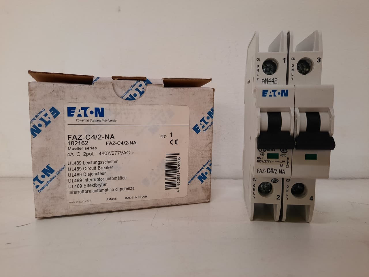 Eaton FAZ-C4/2-NA 277/480 VAC, 96 VDC, 4 A, 10 kA, 5 to 10 x Rated Current, 2-Pole, Screw Terminal, DIN Rail Mount, Current Limiting, Thermal Magnetic Eaton FAZ-C4/2-NA 277/480 VAC, 96 VDC, 4 A, 10 kA, 5 to 10 x Rated Current, 2-Pole, Screw Terminal, DIN Rail Mount, Current Limiting, Thermal Magnetic