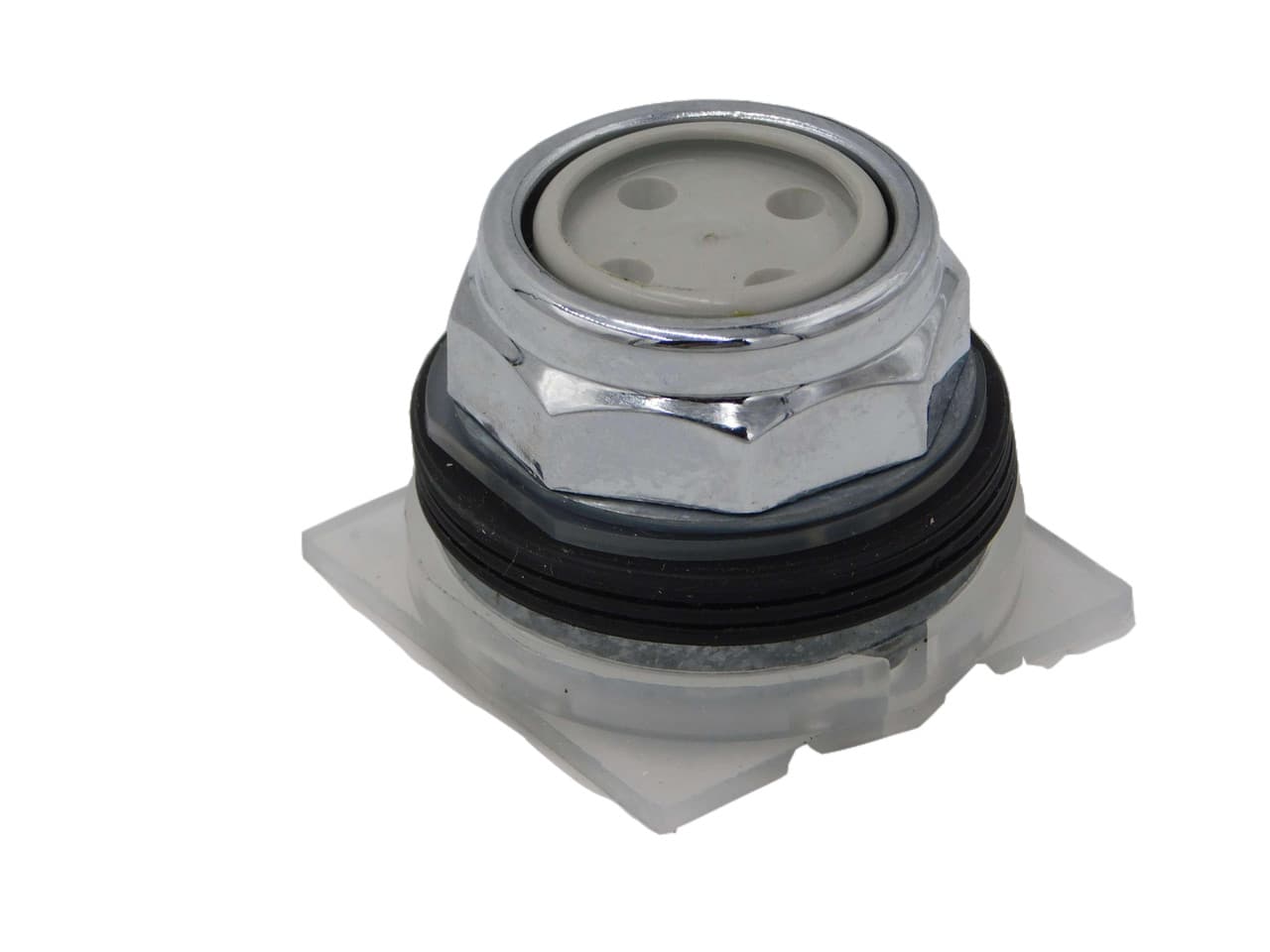 Schneider Electric 9001KR1U Schneider Electric 9001KR1U is a metal (chromium-plated) flush pushbutton featuring a full guard and comes with seven colored caps (black, red, green, yellow, orange, blue, white) for versatile application identification. It is designed for a supply voltage with a connection type rated for a current and includes a length specification. The rated voltage (DC) is complemented by a design consideration. This push-button is rated for an impulse voltage (Uimp) with IP66, NEMA 1, 2, 3, 3R, 4, 12, and 13 enclosures, indicating a broad range of environmental protection. The bezel is round, aligning with the UNSPSC code for electrical durability categorized under 9001K, supporting up to 5,000,000 operations. It features a spring-return (impulse/momentary) mechanism, a thermal resistance of 30 mm, and a secondary current specification of 1.18 inches, highlighting its robustness and suitability for various industrial applications. Schneider Electric 9001KR1U Schneider Electric 9001KR1U is a metal (chromium-plated) flush pushbutton featuring a full guard and comes with seven colored caps (black, red, green, yellow, orange, blue, white) for versatile application identification. It is designed for a supply voltage with a connection type rated for a current and includes a length specification. The rated voltage (DC) is complemented by a design consideration. This push-button is rated for an impulse voltage (Uimp) with IP66, NEMA 1, 2, 3, 3R, 4, 12, and 13 enclosures, indicating a broad range of environmental protection. The bezel is round, aligning with the UNSPSC code for electrical durability categorized under 9001K, supporting up to 5,000,000 operations. It features a spring-return (impulse/momentary) mechanism, a thermal resistance of 30 mm, and a secondary current specification of 1.18 inches, highlighting its robustness and suitability for various industrial applications.