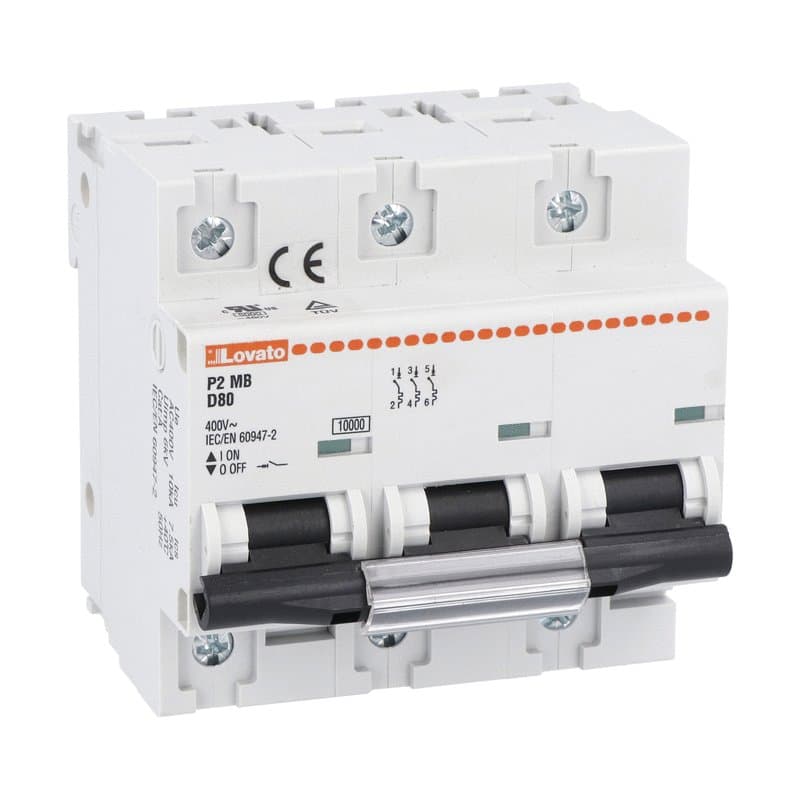 Lovato Electric P2MB3PD080 P2MB3PD080 Lovato - Miniature circuit breaker, 1P, 2P, 3P and 4P - 10kA, characteristic D, 80A Lovato Electric P2MB3PD080 P2MB3PD080 Lovato - Miniature circuit breaker, 1P, 2P, 3P and 4P - 10kA, characteristic D, 80A