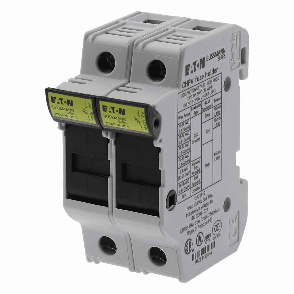 Cooper Bussmann CHPV2U CHPV2U Cooper Bussmann - Eaton Bussmann series CHPV photovoltaic fuse block, 1000 Vdc, 30A, Modular, Two-pole - CHPV2U Cooper Bussmann CHPV2U CHPV2U Cooper Bussmann - Eaton Bussmann series CHPV photovoltaic fuse block, 1000 Vdc, 30A, Modular, Two-pole - CHPV2U