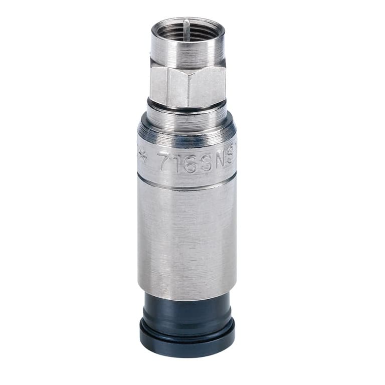 Belden 716SNS1P11PL-25 ProSNS RG11 Universal F Male, plenum compression connector, polymer compression sleeve for easy insertion & lowest possible tool compression force. Features a patented internal O-Ring at the base for a free-spinning nut. 25 per Pack, Gray Belden 716SNS1P11PL-25 ProSNS RG11 Universal F Male, plenum compression connector, polymer compression sleeve for easy insertion & lowest possible tool compression force. Features a patented internal O-Ring at the base for a free-spinning nut. 25 per Pack, Gray