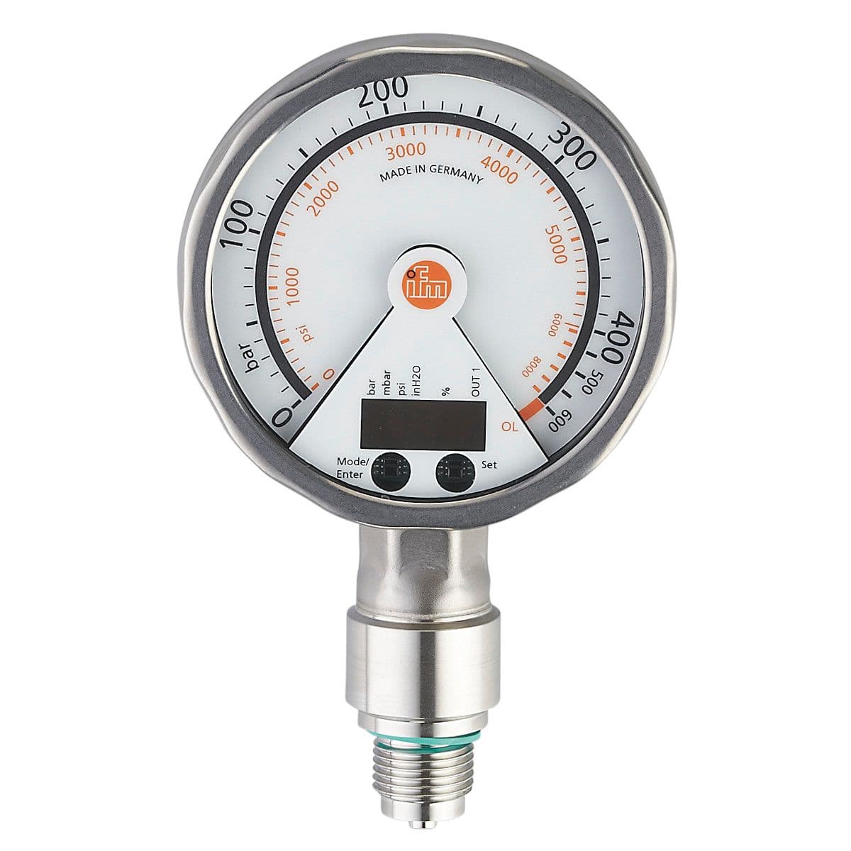ifm Electronic PG2451 Pressure sensor with analog display, analog display, pressure switch and transmitter in one unit, Output signal: switching signal; analog signal; (configurable), Measuring range: 0...250 bar 0...3625 psi, Process connection: threaded connection G 1/2 exte ifm Electronic PG2451 Pressure sensor with analog display, analog display, pressure switch and transmitter in one unit, Output signal: switching signal; analog signal; (configurable), Measuring range: 0...250 bar 0...3625 psi, Process connection: threaded connection G 1/2 exte