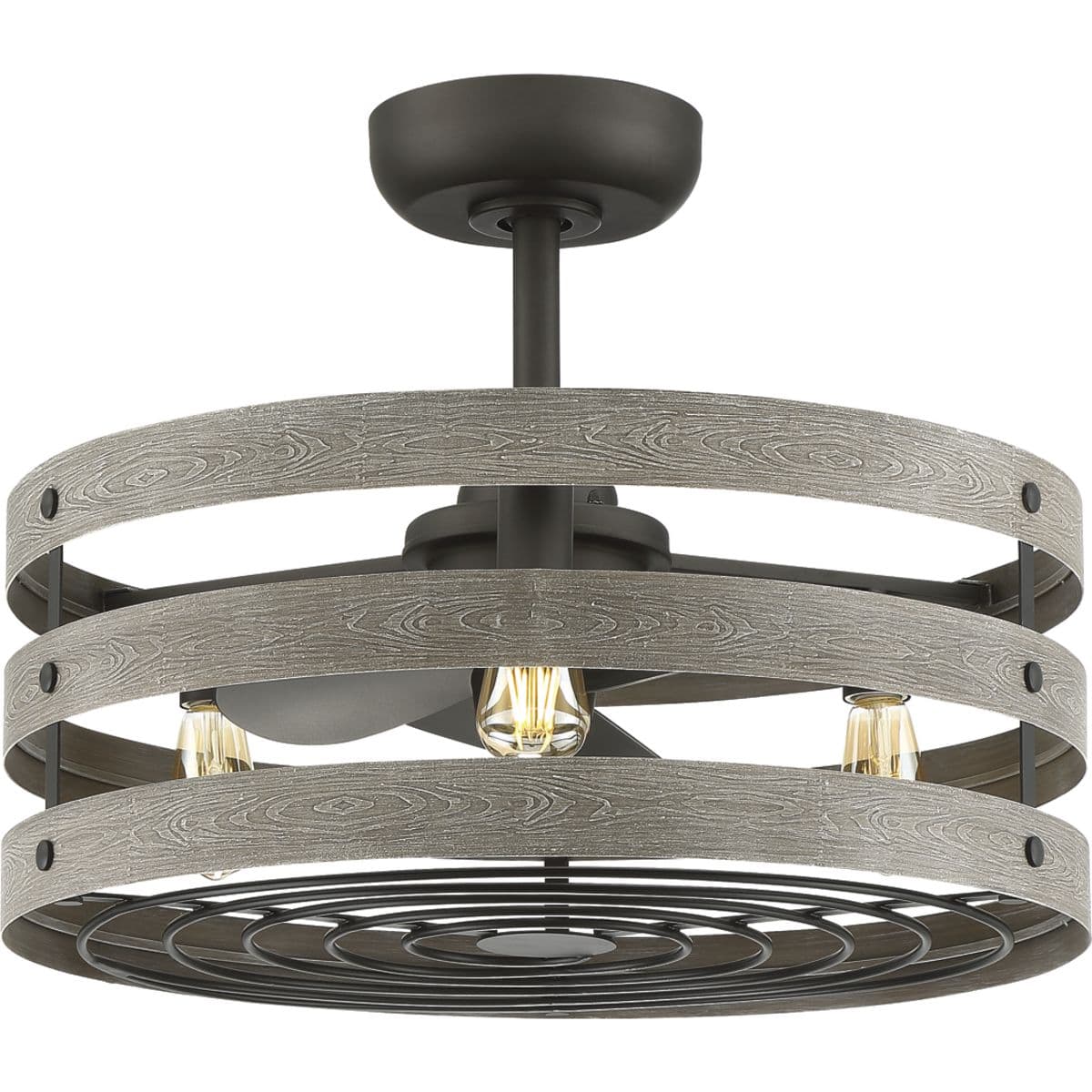 Hubbell P250012-143-22 Freshen and revitalize your farmhouse or seaside home with the Gulliver ceiling fan. Three Gray Wood bands wrap together to create a statement-making, open-cage design that encloses the blades responsible for creating a reviving, fresh breeze. ; A hand-p Hubbell P250012-143-22 Freshen and revitalize your farmhouse or seaside home with the Gulliver ceiling fan. Three Gray Wood bands wrap together to create a statement-making, open-cage design that encloses the blades responsible for creating a reviving, fresh breeze. ; A hand-p