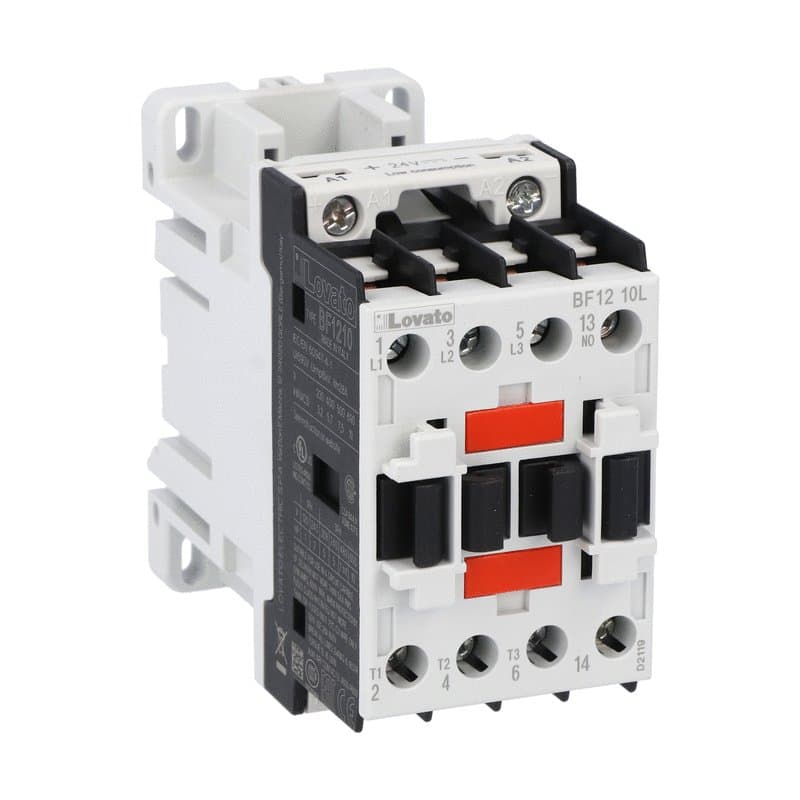 Lovato Electric BF1210L024 BF1210L024 Lovato - Three-pole contactor, IEC operating current Ie (AC3) = 12A, DC coil low consumption, 24VDC, 1NO auxiliary contact Lovato Electric BF1210L024 BF1210L024 Lovato - Three-pole contactor, IEC operating current Ie (AC3) = 12A, DC coil low consumption, 24VDC, 1NO auxiliary contact