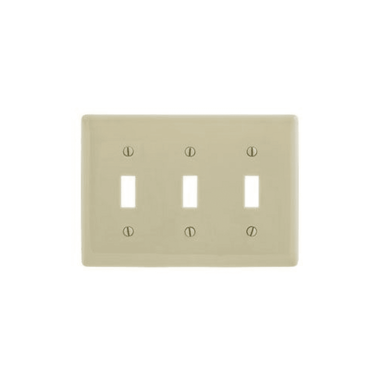 Hubbell NP3I Wallplates and Box Covers, Wallplate, Nylon, 3-Gang, 3) Toggle, Ivory  ; Reinforcement ribs for extra strength ; Captive screw feature holds mounting screw in place ; High-impact, self-extinguishing nylon material ; Smooth, easy to clean finish ; Standard Hubbell NP3I Wallplates and Box Covers, Wallplate, Nylon, 3-Gang, 3) Toggle, Ivory  ; Reinforcement ribs for extra strength ; Captive screw feature holds mounting screw in place ; High-impact, self-extinguishing nylon material ; Smooth, easy to clean finish ; Standard