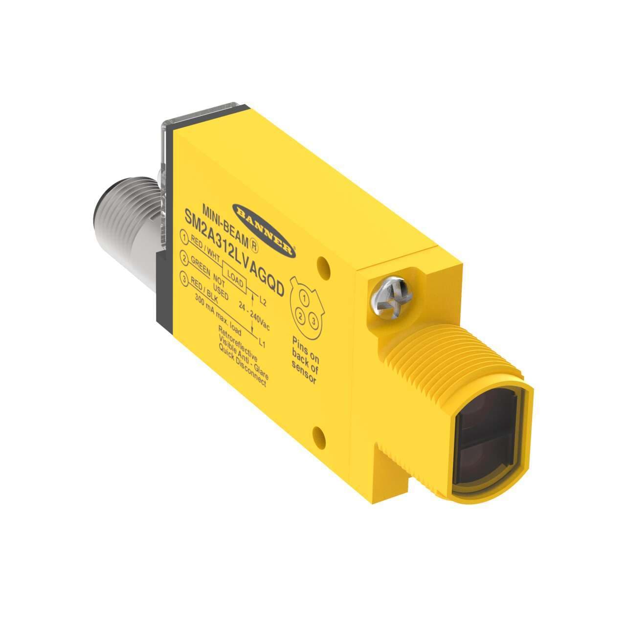 Banner SM2A312LVAGQD MINI-BEAM: Polarized Retro; Range: 50 mm - 2 m; Input: 24-240 V ac; Output: SPST Solid-State 2-Wire; 3-pin Micro Integral QD Banner SM2A312LVAGQD MINI-BEAM: Polarized Retro; Range: 50 mm - 2 m; Input: 24-240 V ac; Output: SPST Solid-State 2-Wire; 3-pin Micro Integral QD