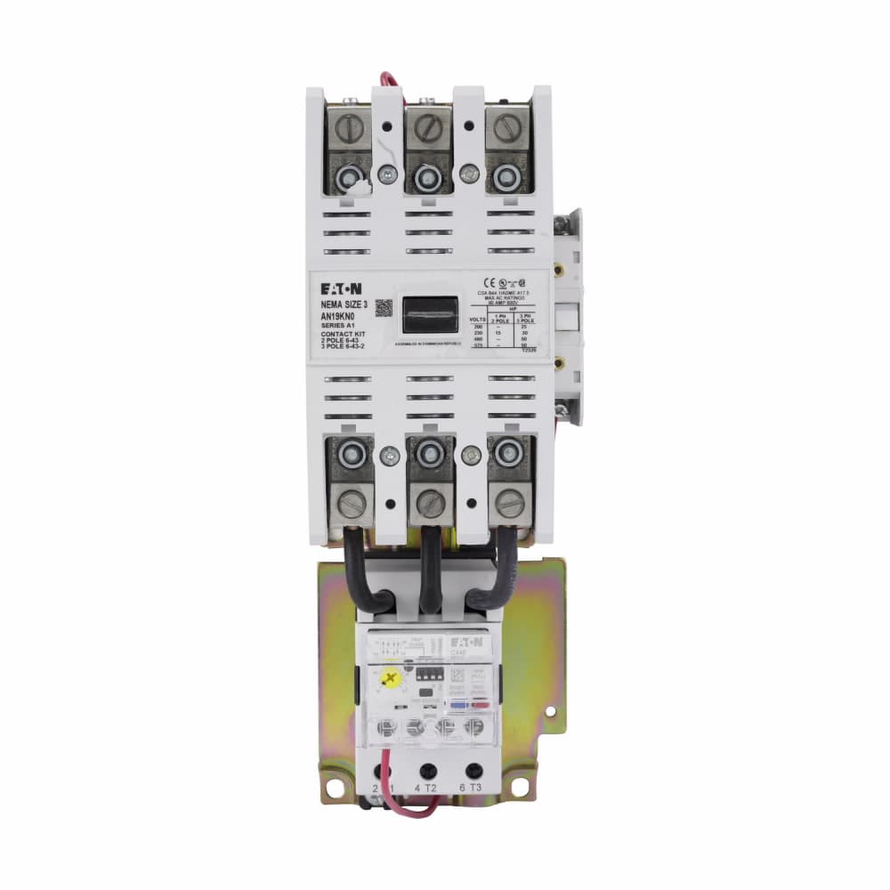 Eaton AN19KN0A5E100 AN19KN0A5E100 Eaton - Eaton Freedom NEMA motor control starter,NEMA Non-reversing Freedom Series starter,With C440 EOLR Std Feature set,SEL Reset,SEL Class (10A,10,20,30),120V/60 Hz or 110V/50 Hz coil voltage,Horizontal mount,90A,20-100A fla range,Size 3 Eaton AN19KN0A5E100 AN19KN0A5E100 Eaton - Eaton Freedom NEMA motor control starter,NEMA Non-reversing Freedom Series starter,With C440 EOLR Std Feature set,SEL Reset,SEL Class (10A,10,20,30),120V/60 Hz or 110V/50 Hz coil voltage,Horizontal mount,90A,20-100A fla range,Size 3