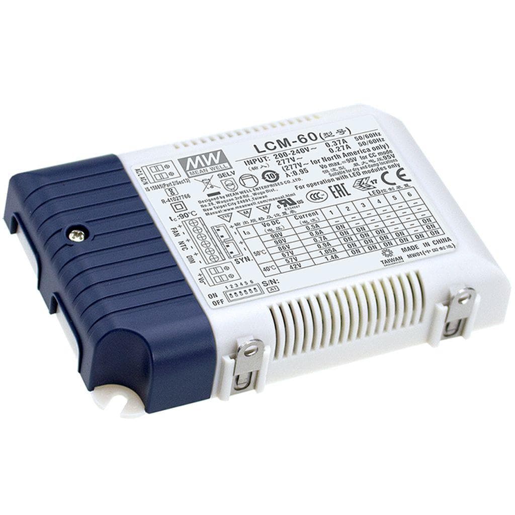 MEAN WELL LCM-60BLE-AUX AC-DC Multi-Stage LED driver Constant Current (CC); Modular output 0.5A/0.6A/0.7A/0.9A/1.05A/1.4A; extra 12Vdc at 50mA; Casambi Bluetooth control protocol and push dimming; Auxiliary DC output MEAN WELL LCM-60BLE-AUX AC-DC Multi-Stage LED driver Constant Current (CC); Modular output 0.5A/0.6A/0.7A/0.9A/1.05A/1.4A; extra 12Vdc at 50mA; Casambi Bluetooth control protocol and push dimming; Auxiliary DC output