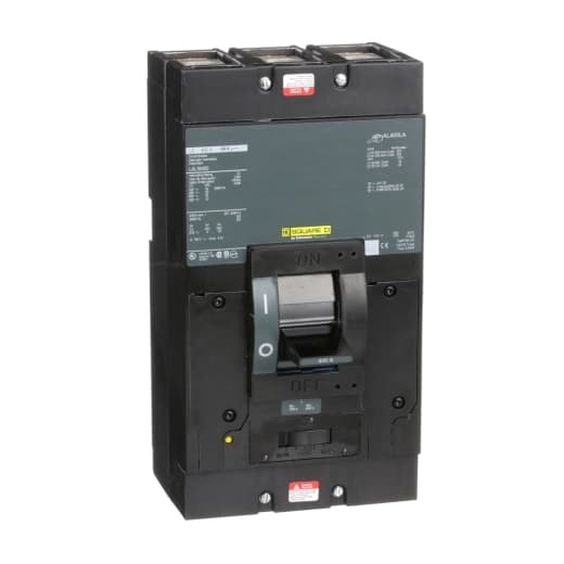 Schneider Electric LAL36400 Square D by Schneider Electric LAL36400 is a Moulded Case Circuit Breaker (MCCB) within the PowerPacT LAL sub-range, featuring a PowerPact LA-Frame 600 TMD 3P 400A 600Vac 22kA design. It is equipped with lugs on both load and line sides for connection and operates with three poles (3P). This MCCB offers thermal protection for overload scenarios and magnetic protection against short-circuits, with a rated current of 400A and a rated insulation voltage (Ui) of 750 V. The rated voltage for AC operations is 600Vac 600Y/347Vac, and for DC operations, it is 250Vdc. It is designed for individual unit mount on plate, with a net height of 280 mm, width of 153 mm, and depth of 150 mm. The degree of protection provided is IP40, and it operates manually via a toggle. Protection settings include over-current fixed at 400A and short-circuit pickup current adjustable between 2000A and 4000A. The rated operating voltage (Ue) is 600 V, with a rated impulse voltage (Uimp) of 8 kV. The trip current rating is 400 AT, with a frame current rating of 600 AF. Its short circuit breaking rating varies with voltage, up to 42kA at 240Vac and down to 10kA at 250Vdc, all in compliance with UL489 standards. The trip unit type is thermal-magnetic (adjustable), without a display, and it falls under utilisation category A. Schneider Electric LAL36400 Square D by Schneider Electric LAL36400 is a Moulded Case Circuit Breaker (MCCB) within the PowerPacT LAL sub-range, featuring a PowerPact LA-Frame 600 TMD 3P 400A 600Vac 22kA design. It is equipped with lugs on both load and line sides for connection and operates with three poles (3P). This MCCB offers thermal protection for overload scenarios and magnetic protection against short-circuits, with a rated current of 400A and a rated insulation voltage (Ui) of 750 V. The rated voltage for AC operations is 600Vac 600Y/347Vac, and for DC operations, it is 250Vdc. It is designed for individual unit mount on plate, with a net height of 280 mm, width of 153 mm, and depth of 150 mm. The degree of protection provided is IP40, and it operates manually via a toggle. Protection settings include over-current fixed at 400A and short-circuit pickup current adjustable between 2000A and 4000A. The rated operating voltage (Ue) is 600 V, with a rated impulse voltage (Uimp) of 8 kV. The trip current rating is 400 AT, with a frame current rating of 600 AF. Its short circuit breaking rating varies with voltage, up to 42kA at 240Vac and down to 10kA at 250Vdc, all in compliance with UL489 standards. The trip unit type is thermal-magnetic (adjustable), without a display, and it falls under utilisation category A.