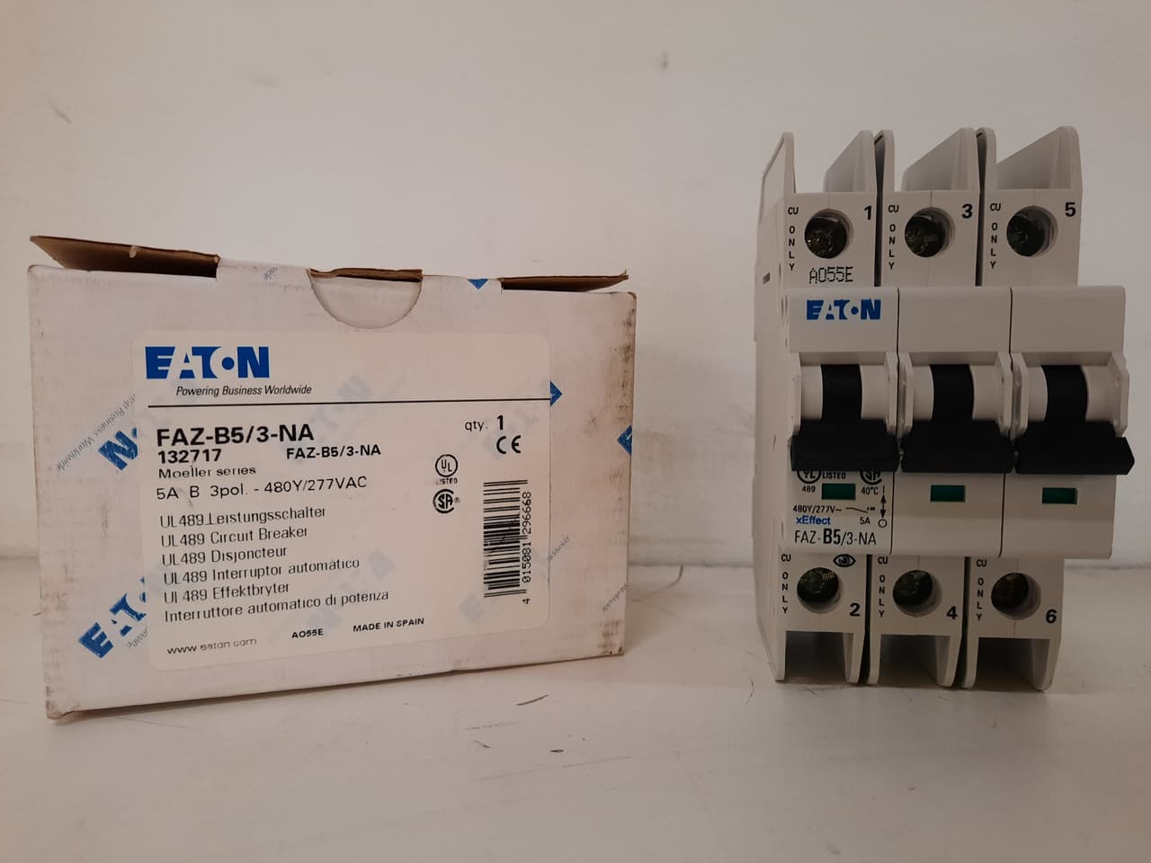 Eaton FAZ-B5/3-NA 277/480 VAC 50/60 Hz, 5 A, 3-Pole, 10/14 kA, 3 to 5 x Rated Current, Screw Terminal, DIN Rail Mount, Standard Packaging, B-Curve, Current Limiting, Thermal Magnetic Eaton FAZ-B5/3-NA 277/480 VAC 50/60 Hz, 5 A, 3-Pole, 10/14 kA, 3 to 5 x Rated Current, Screw Terminal, DIN Rail Mount, Standard Packaging, B-Curve, Current Limiting, Thermal Magnetic
