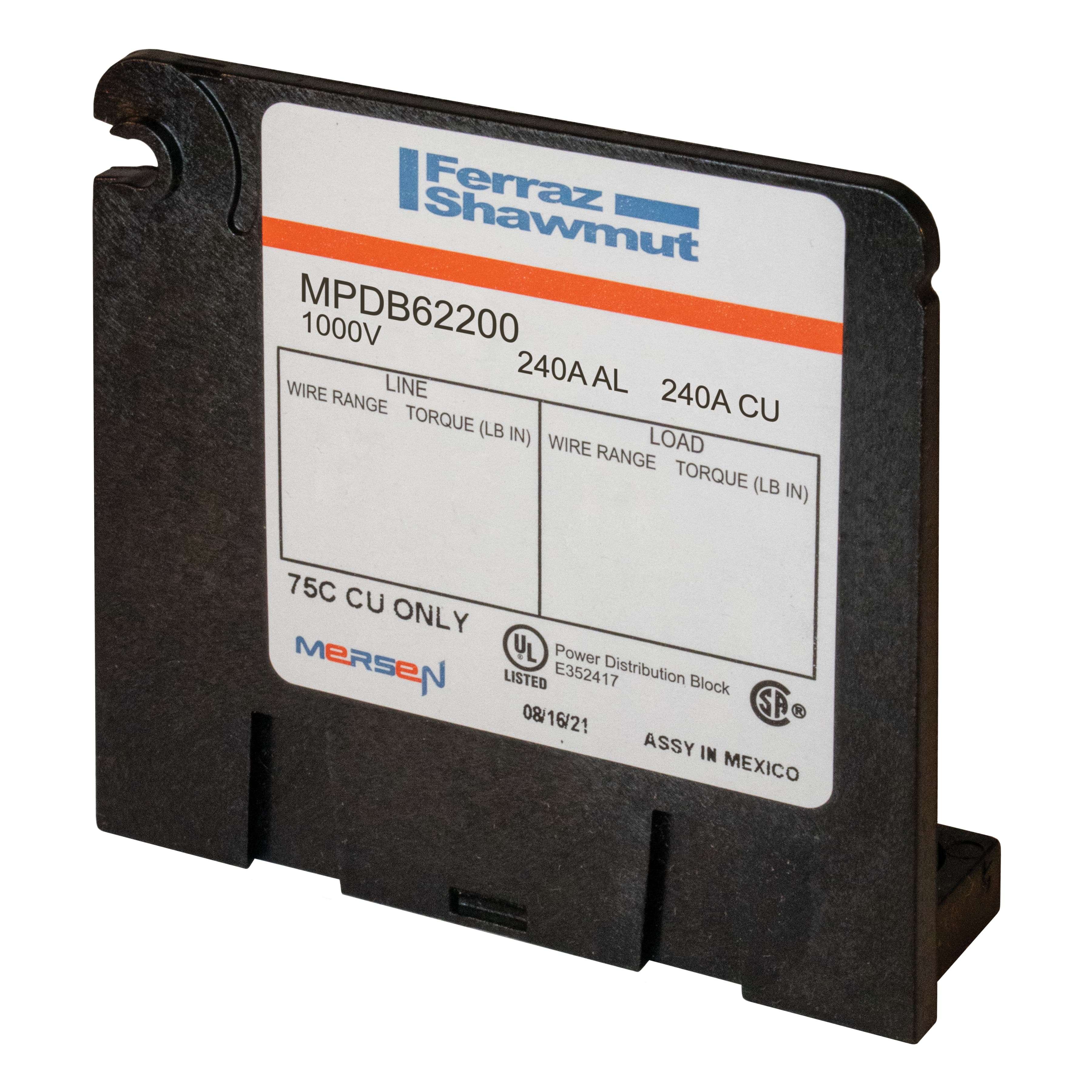 Mersen MPDB62200 MPDB62200 Mersen Open-Style PDB UL 1953 1000V Tin-plated Copper - 240A Adder 1 - 1 openings; 1/4-20 x 5/8 --- 1/4-20 x 5/8 Stud to Stud Mersen MPDB62200 MPDB62200 Mersen Open-Style PDB UL 1953 1000V Tin-plated Copper - 240A Adder 1 - 1 openings; 1/4-20 x 5/8 --- 1/4-20 x 5/8 Stud to Stud