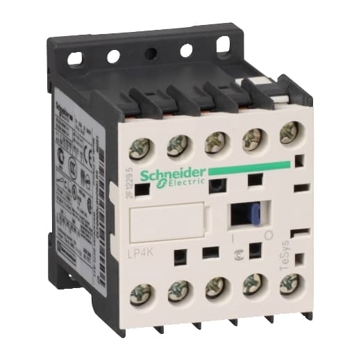Schneider Electric LP4K09004BW3 Schneider Electric LP4K09004BW3 is a magnetic contactor within the K sub-range, featuring screw connections and designed with 4 poles (4NO). It supports a rated current of 20A under AC-1 conditions and 110A (Irms AC), with a degree of protection classified as IP20. The control voltage (DC) ranges from 16.8-31.2Vdc, with a nominal value of 24Vdc (0.7...1.3 x Uc). This contactor is capable of operating at a rated voltage (Ue) of up to 690 V and has the same rated voltage (AC) for phase-to-phase connections. It does not include normally open (NO) or normally closed (NC) auxiliary contacts. The mechanical durability of this part is rated at 30,000,000 operations at no load, and it has a power consumption of 1.8 W. Schneider Electric LP4K09004BW3 Schneider Electric LP4K09004BW3 is a magnetic contactor within the K sub-range, featuring screw connections and designed with 4 poles (4NO). It supports a rated current of 20A under AC-1 conditions and 110A (Irms AC), with a degree of protection classified as IP20. The control voltage (DC) ranges from 16.8-31.2Vdc, with a nominal value of 24Vdc (0.7...1.3 x Uc). This contactor is capable of operating at a rated voltage (Ue) of up to 690 V and has the same rated voltage (AC) for phase-to-phase connections. It does not include normally open (NO) or normally closed (NC) auxiliary contacts. The mechanical durability of this part is rated at 30,000,000 operations at no load, and it has a power consumption of 1.8 W.