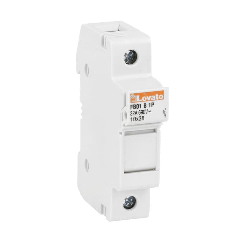 Lovato Electric FB01B1P FB01B1P Lovato - Fuse holder, for 10X38mm fuses. 32A rated current at 690VAC, 1P. Without status indicator. 1 module Lovato Electric FB01B1P FB01B1P Lovato - Fuse holder, for 10X38mm fuses. 32A rated current at 690VAC, 1P. Without status indicator. 1 module