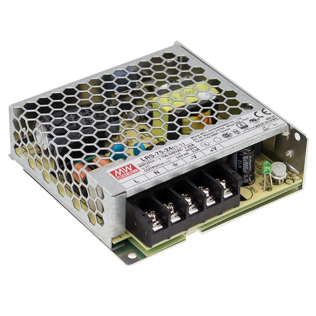 MEAN WELL LRS-75-36 AC-DC Single output enclosed power supply; Universal AC input; Output 36Vdc at 2.1A; Up to 5G vibration; 1U low profile MEAN WELL LRS-75-36 AC-DC Single output enclosed power supply; Universal AC input; Output 36Vdc at 2.1A; Up to 5G vibration; 1U low profile