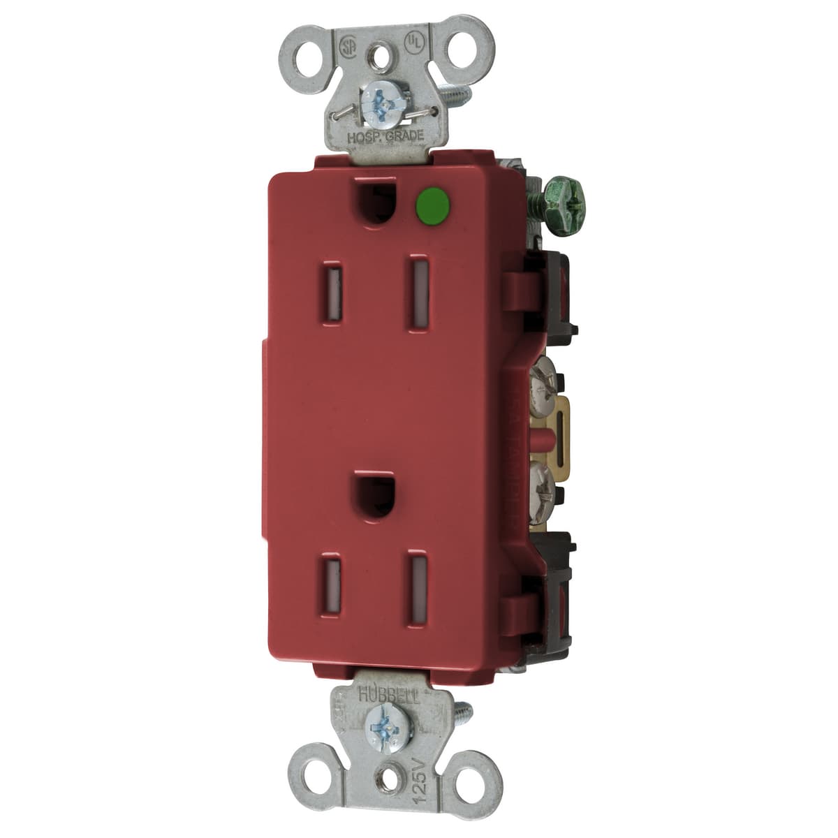 Hubbell 2172REDTRA Straight Blade Devices, Tamper Resistant Decorator Duplex Receptacle, Hospital Grade, Hubbell-Pro, 15A 125V, 2- Pole 3-Wire Grounding, 5-15R, Red  ; Tamper Resistant, USA Product Hubbell 2172REDTRA Straight Blade Devices, Tamper Resistant Decorator Duplex Receptacle, Hospital Grade, Hubbell-Pro, 15A 125V, 2- Pole 3-Wire Grounding, 5-15R, Red  ; Tamper Resistant, USA Product