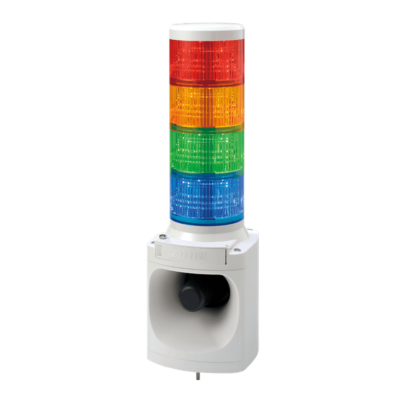 Patlite LKEH-412FV-RYGB-FV011 Combination Alarm with 4-tier Signal Tower and 105dB Horn, Programmable MP3 Alarms, 120V AC, Red, Amber, Green and Blue LED Modules Patlite LKEH-412FV-RYGB-FV011 Combination Alarm with 4-tier Signal Tower and 105dB Horn, Programmable MP3 Alarms, 120V AC, Red, Amber, Green and Blue LED Modules