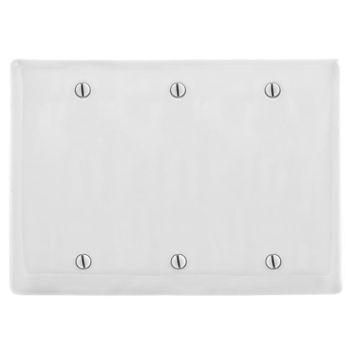 Hubbell NP33W Wallplates and Box Covers, Wallplate, Nylon, 3-Gang, 3) Blank, Box Mount, White  ; Reinforcement ribs for extra strength ; High-impact, self-extinguishing nylon material ; Captive screw feature holds mounting screw in place ; Standard Size is 1/8" larger  Hubbell NP33W Wallplates and Box Covers, Wallplate, Nylon, 3-Gang, 3) Blank, Box Mount, White  ; Reinforcement ribs for extra strength ; High-impact, self-extinguishing nylon material ; Captive screw feature holds mounting screw in place ; Standard Size is 1/8" larger