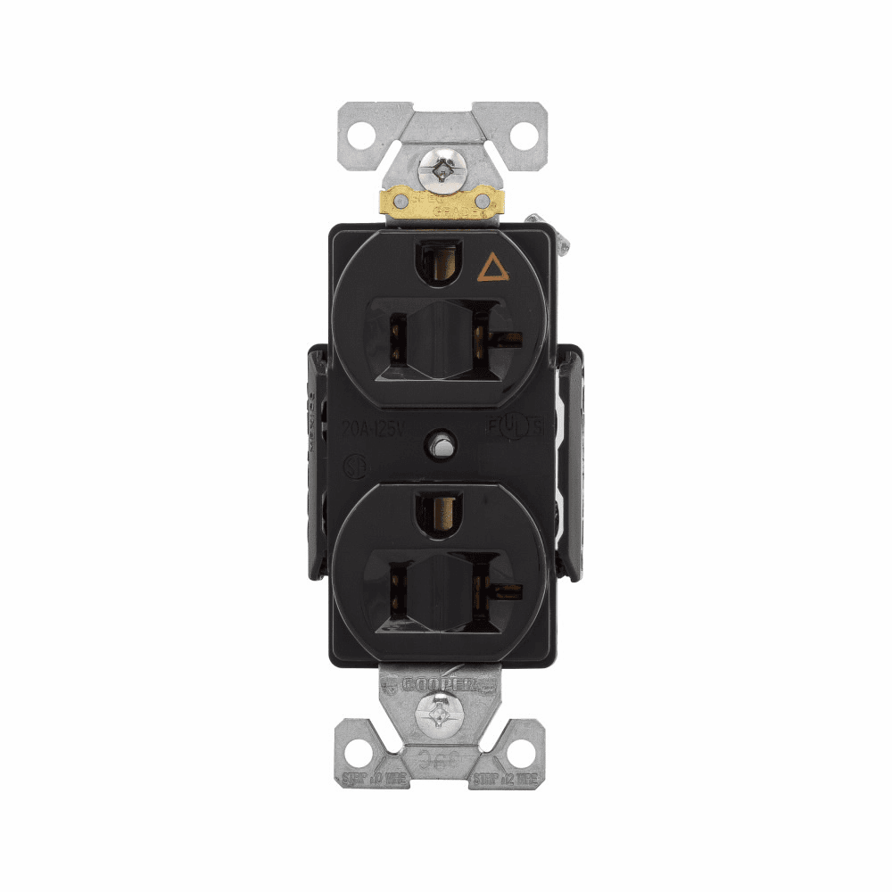 Eaton TR5362BK TR5362BK Eaton - Eaton Arrow Hart heavy-duty industrial specification grade duplex receptacle,#14-10 AWG,20A,Industrial,Flush,125V,Back and side,Black,Brass,Impact-resistant thermoplastic face,PVC body,5-20R,Duplex,Screw,Thermoplastic,Core pack Eaton TR5362BK TR5362BK Eaton - Eaton Arrow Hart heavy-duty industrial specification grade duplex receptacle,#14-10 AWG,20A,Industrial,Flush,125V,Back and side,Black,Brass,Impact-resistant thermoplastic face,PVC body,5-20R,Duplex,Screw,Thermoplastic,Core pack