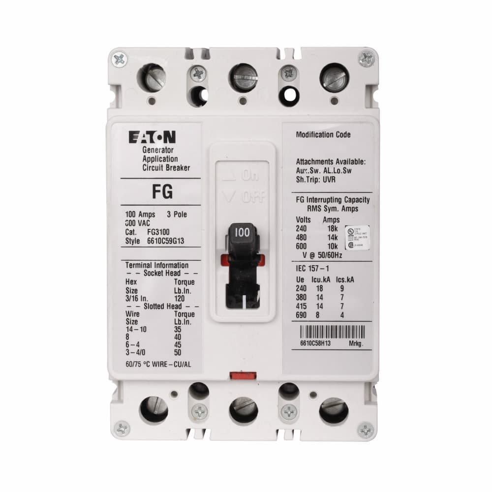 Eaton FG3035A12S03 FG3035A12S03 Eaton - Eaton Series C complete molded case circuit breaker, F-frame, FG, Fixed thermal and magnetic trips, Three-pole, 35A, 600 Vac, 18 kAIC at 240 Vac, 14 kAIC at 480 Vac, 12-24 Vac/dc opposite side w/ left pigtail, Reverse, 60 Hz Eaton FG3035A12S03 FG3035A12S03 Eaton - Eaton Series C complete molded case circuit breaker, F-frame, FG, Fixed thermal and magnetic trips, Three-pole, 35A, 600 Vac, 18 kAIC at 240 Vac, 14 kAIC at 480 Vac, 12-24 Vac/dc opposite side w/ left pigtail, Reverse, 60 Hz