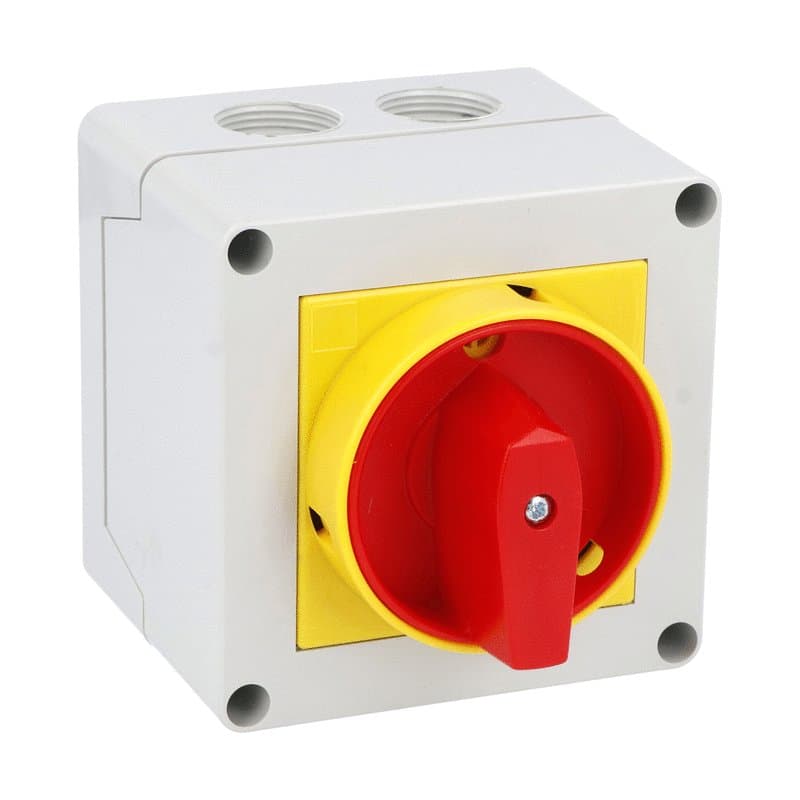 Lovato Electric 7GN2010P25 7GN2010P25 Lovato - Enclosed rotary cam switch 7GN series, ON-OFF switch 1 pole 20A in plastic enclosure 90X90mm with red/yellow handle Lovato Electric 7GN2010P25 7GN2010P25 Lovato - Enclosed rotary cam switch 7GN series, ON-OFF switch 1 pole 20A in plastic enclosure 90X90mm with red/yellow handle