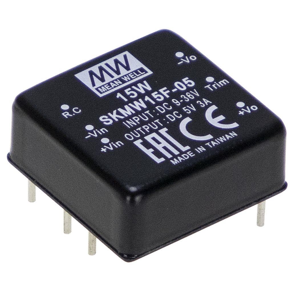 MEAN WELL SKMW15F-03 DC-DC Converter PCB mount; Ultrawide input 9-36Vdc; Single Output 3.3Vdc at 3A; DIP Through hole package; 1" x 1" compact size MEAN WELL SKMW15F-03 DC-DC Converter PCB mount; Ultrawide input 9-36Vdc; Single Output 3.3Vdc at 3A; DIP Through hole package; 1" x 1" compact size