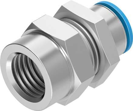 Festo 153778 push-in bulkhead fitting QSSF-1/2-1/2-U with female thread. Size: Standard, Nominal size: 11 mm, Type of seal on screw-in stud: coating, Assembly position: Any, Container size: 1 Festo 153778 push-in bulkhead fitting QSSF-1/2-1/2-U with female thread. Size: Standard, Nominal size: 11 mm, Type of seal on screw-in stud: coating, Assembly position: Any, Container size: 1