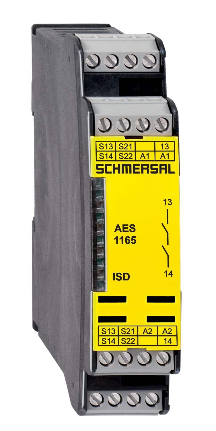 Schmersal AES 1165 Safety-monitoring modules; Stop category 0; Monitoring of BNS range magnetic safety sensors; 1 safety contact, STOP 0 Schmersal AES 1165 Safety-monitoring modules; Stop category 0; Monitoring of BNS range magnetic safety sensors; 1 safety contact, STOP 0