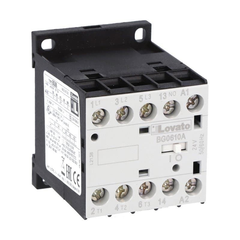 Lovato Electric 11BG0610A23060 11BG0610A23060 Lovato - Three-pole contactor, IEC operating current Ie (AC3) = 6A, AC coil 60Hz, 230VAC, 1NO auxiliary contact Lovato Electric 11BG0610A23060 11BG0610A23060 Lovato - Three-pole contactor, IEC operating current Ie (AC3) = 6A, AC coil 60Hz, 230VAC, 1NO auxiliary contact