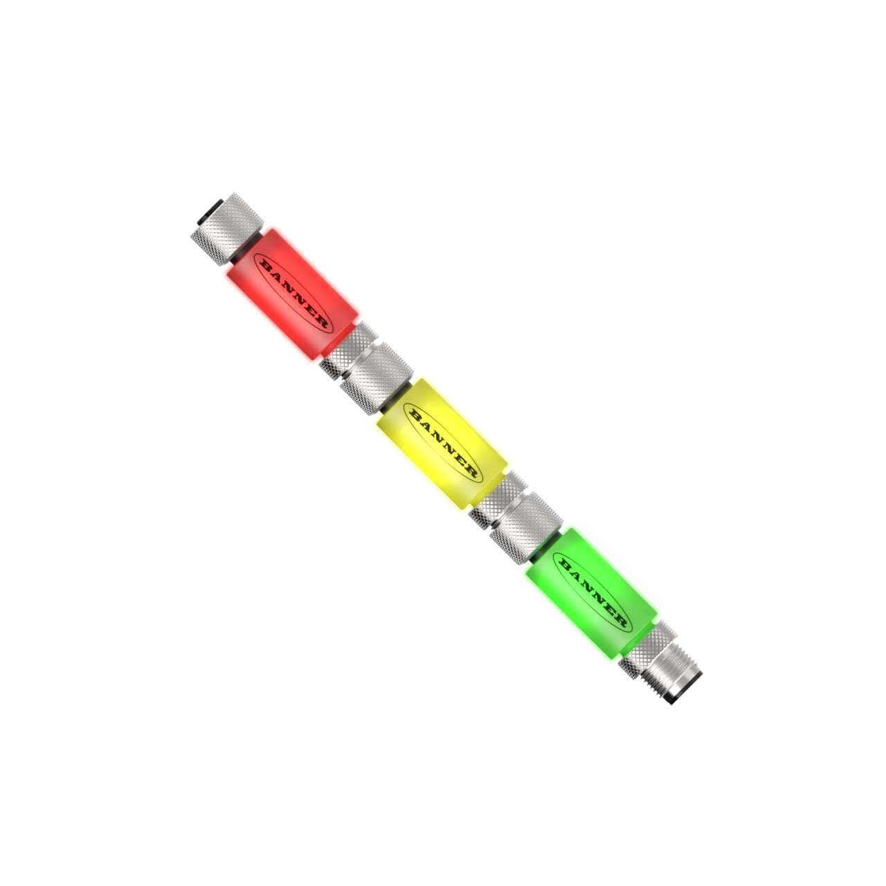 Banner TL15GYRQ TL15 Series Kit: 3-Color In-Line Status Indicator; Voltage: 12 or 24 V dc; Housing: PVC; IP67; Input: PNP; Colors: Green, Yellow, Red; Male-Female 5-pin M12 Integral QD Banner TL15GYRQ TL15 Series Kit: 3-Color In-Line Status Indicator; Voltage: 12 or 24 V dc; Housing: PVC; IP67; Input: PNP; Colors: Green, Yellow, Red; Male-Female 5-pin M12 Integral QD