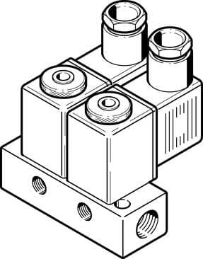 Festo 4522 solenoid valve BMFH-2-3-M5 With solenoid coils and sockets, manual operation, connection M5. Also available without sockets with order suffix "-OD" (for reduced price). Specify voltage when ordering. Valve function: 2x3/2 closed, monostable, Type of actua Festo 4522 solenoid valve BMFH-2-3-M5 With solenoid coils and sockets, manual operation, connection M5. Also available without sockets with order suffix "-OD" (for reduced price). Specify voltage when ordering. Valve function: 2x3/2 closed, monostable, Type of actua