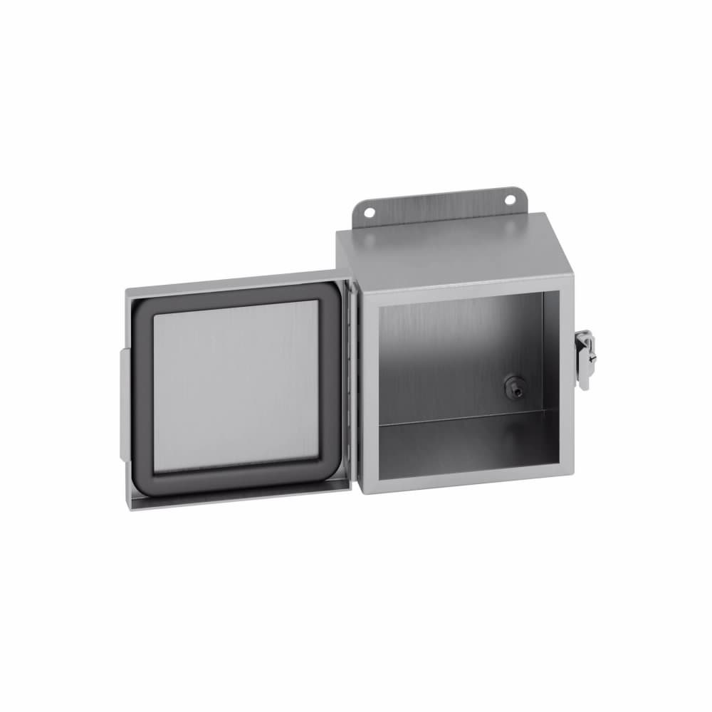 Eaton 12126-4XSS6CHC Eaton B-Line series JIC panel enclosure, 12" height, 6" length, 12" width, NEMA 4X, Hinged cover, 4XSS6CHC enclosure, Wall mount, Small single door, External mounting feet, 316 stainless steel, Seamless poured in-place gasket Eaton 12126-4XSS6CHC Eaton B-Line series JIC panel enclosure, 12" height, 6" length, 12" width, NEMA 4X, Hinged cover, 4XSS6CHC enclosure, Wall mount, Small single door, External mounting feet, 316 stainless steel, Seamless poured in-place gasket