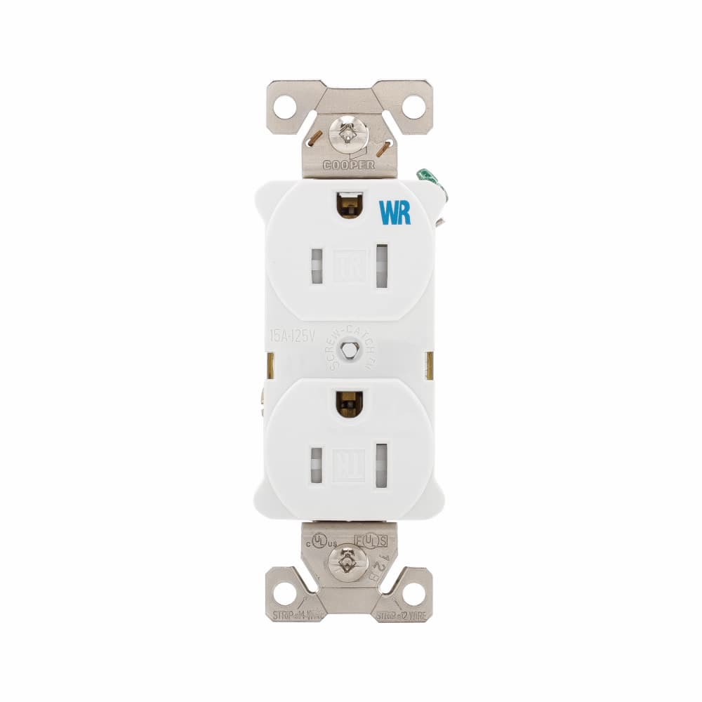 Eaton TWRBR15WBXSP TWRBR15WBXSP Eaton - Eaton commercial specification grade duplex receptacle,#14-10 AWG,15A,Commercial,Flush,125V,Back and side,White,Nickel-plated brass,Weather resistant,Impact-resistant nylon face,Glass-filled nylon base,5-15R,Duplex,Screw,Nylon,ED Box Eaton TWRBR15WBXSP TWRBR15WBXSP Eaton - Eaton commercial specification grade duplex receptacle,#14-10 AWG,15A,Commercial,Flush,125V,Back and side,White,Nickel-plated brass,Weather resistant,Impact-resistant nylon face,Glass-filled nylon base,5-15R,Duplex,Screw,Nylon,ED Box