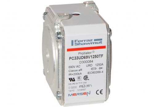 Mersen D300084 D300084 Mersen - Square Body High-Speed Fuse Protistor® Size 33 aR 690VAC IEC 700VAC UL 1250A With Striker Flush ends metric threads Mersen D300084 D300084 Mersen - Square Body High-Speed Fuse Protistor® Size 33 aR 690VAC IEC 700VAC UL 1250A With Striker Flush ends metric threads